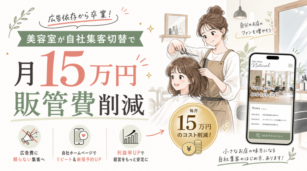 美容室が自社集客切替で月15万円販管費削減する方法【2026年最新】