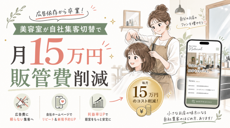 美容室が自社集客切替で月15万円販管費削減する方法【2026年最新】